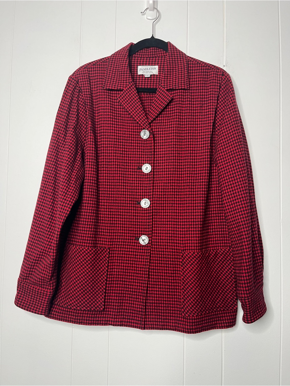 Pendleton Heritage Women's Wool Black Red Houndstooth Button-Front Jacket L